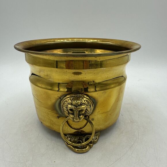 Small Brass Planter Pot Jardiniere Container Footed Lion 5.5” - Picture 5 of 13